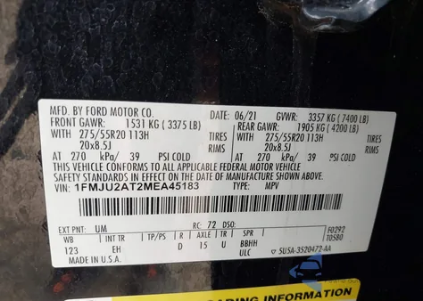 2021 Ford Expedition Limited из США, поврежденный, VIN 1FMJU2AT2MEA45183